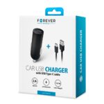 Chargeur auto 1xUSB 2A + Câble USB vers Type C - Forever