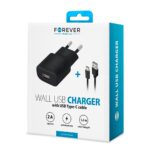 Chargeur secteur 1xUSB 2A + Câble USB vers Type C - Forever