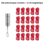 Pack de 20 antivols pour crochets + 1 clé d'ouverture magnétique