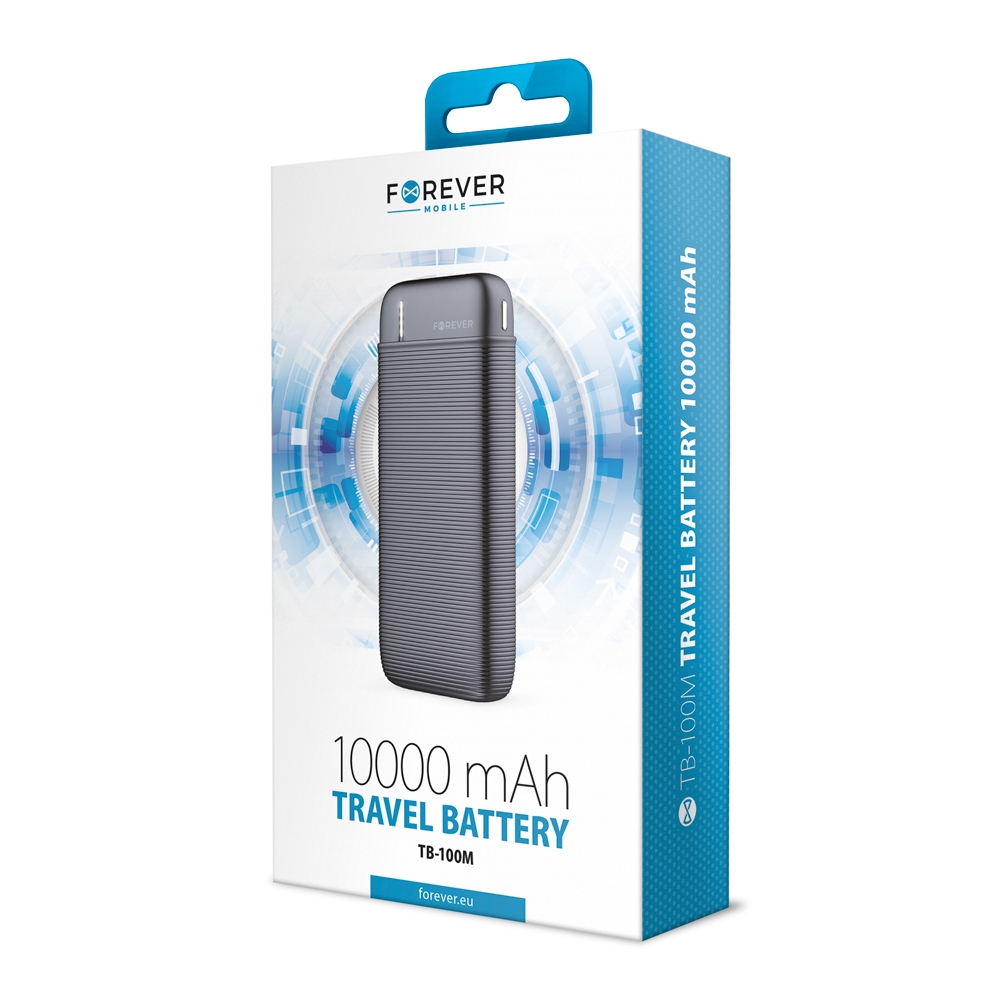 tb-100-noir-10000_202094154746_large Batterie de secours rechargeable 10000mAh - PowerBank - TB-100M - Noir - Forever – Image 1