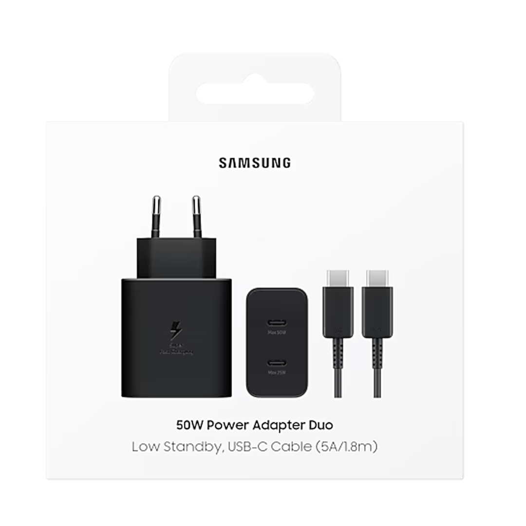 samsung-duo-power-adapter-t5020xbe-usb-c-50w-with-data-cable-black_2024118125555_large Samsung Chargeur Secteur rapide 2xUSB-C 50W + câble USB-C - Noir - EP-T5020XBE - Packaging Original – Image 1