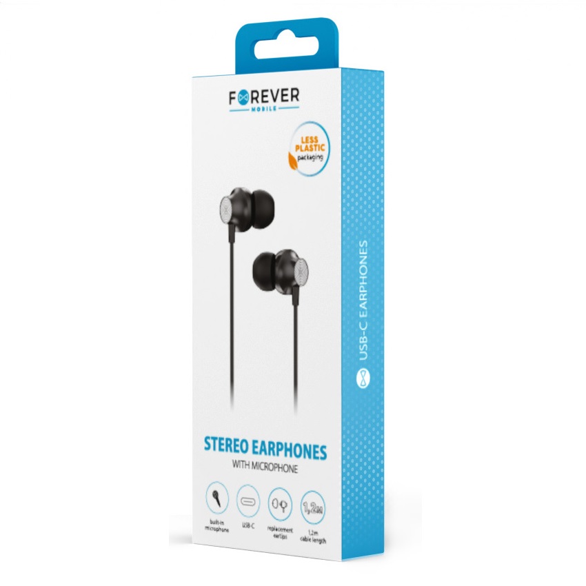 oreillettes-usb-c-noir-forever-1 Oreillettes stéréo filaires USB-C avec micro - EP-02 - Noir - Forever – Image 1