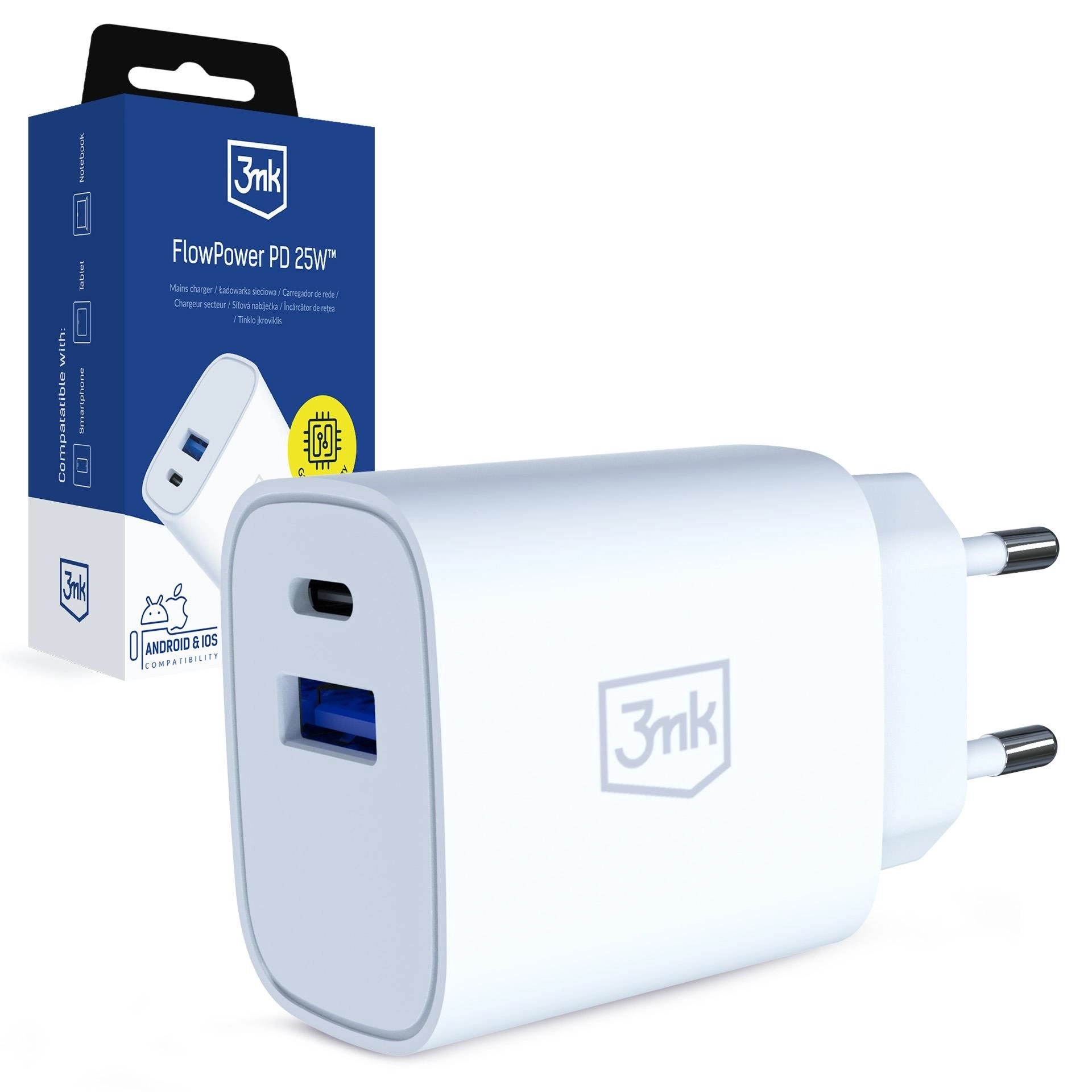 25w-flowpower-charger-3mk-1 Chargeur Secteur 1xUSB-A + 1xUSB-C 25W - FlowPower Charger - 3mk – Image 1