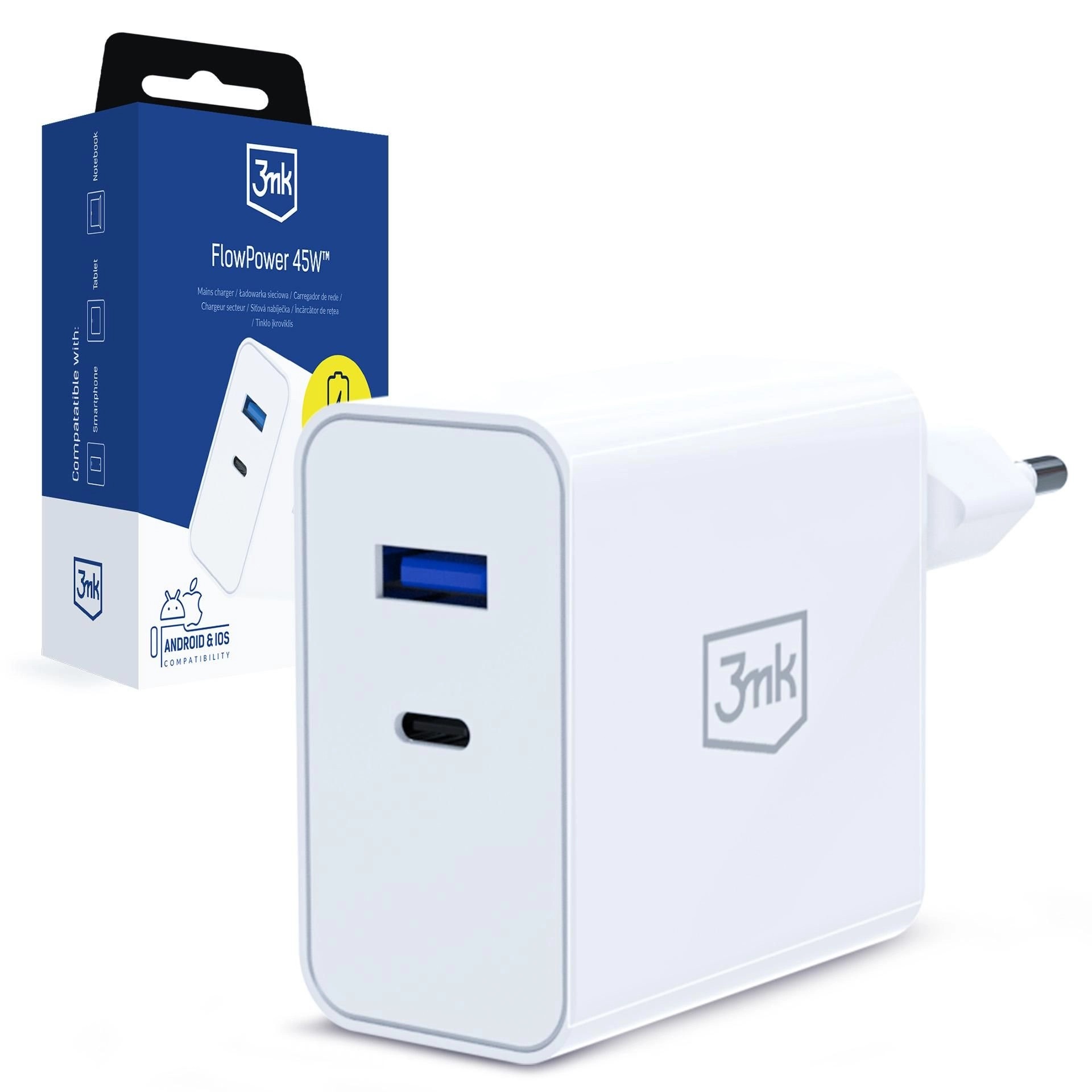 45w-flowpower-charger-3mk-1 Chargeur Secteur 1xUSB-A + 1xUSB-C 45W - FlowPower Charger - 3mk – Image 1