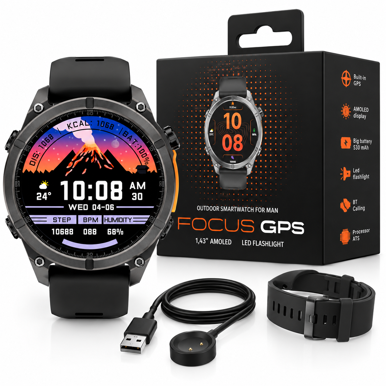 Montre connectée outdoor et accessoires Montre connectée bluetooth - SW-900 - Focus GPS - Noir - Forever – Image 1